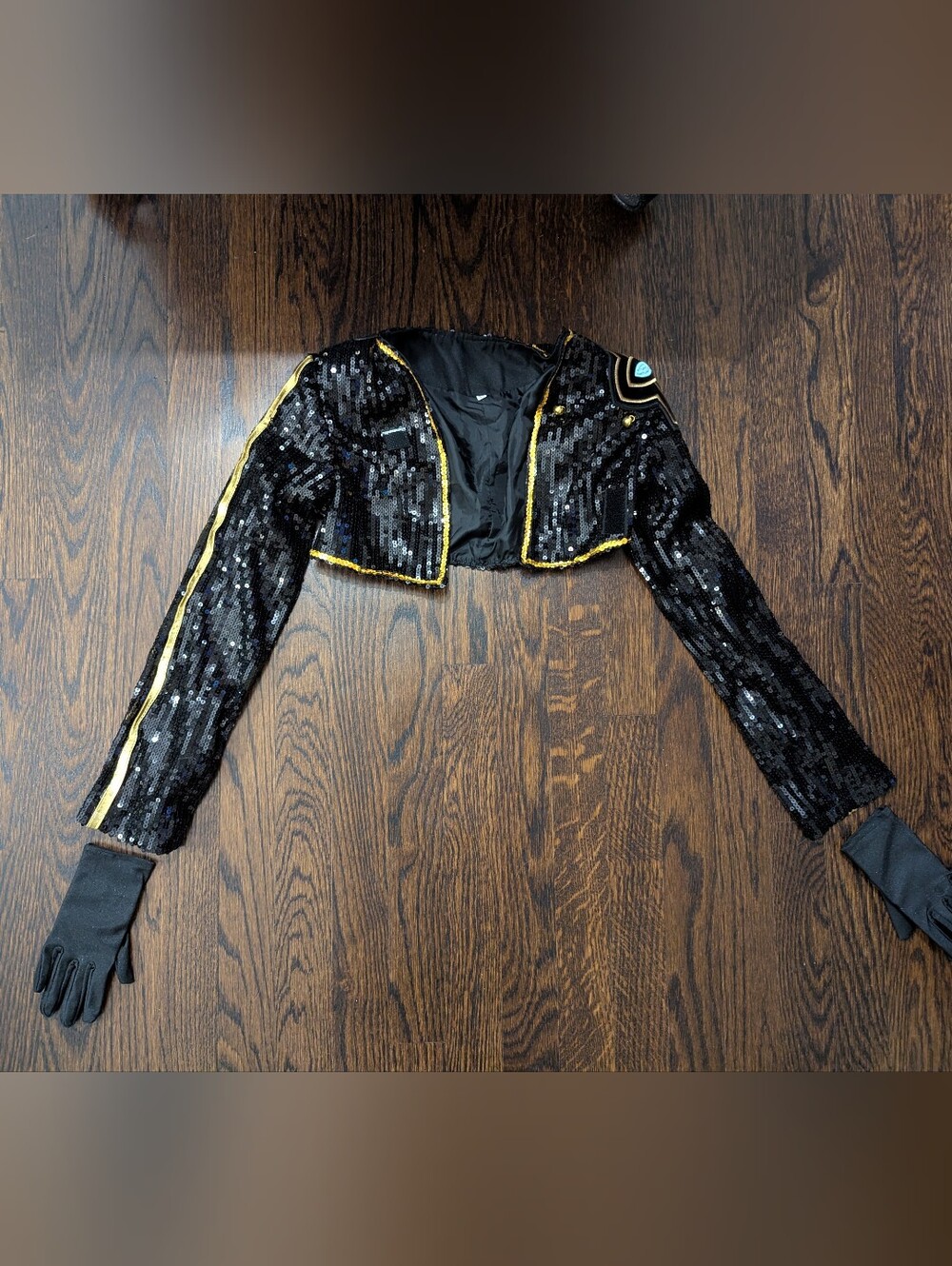 K-Pop Demon Hunters Costume Black Sequin Cropped Shrug Top & Gloves Kids XS-S